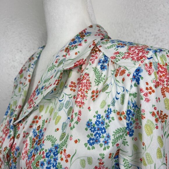 Vintage Just Oscar Blouse Women Large White Pink Floral All Over Print S/S Top - Picture 10 of 13